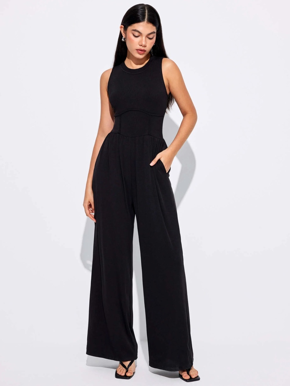 Cider Sleeveless Black Wide-Leg Jumpsuit